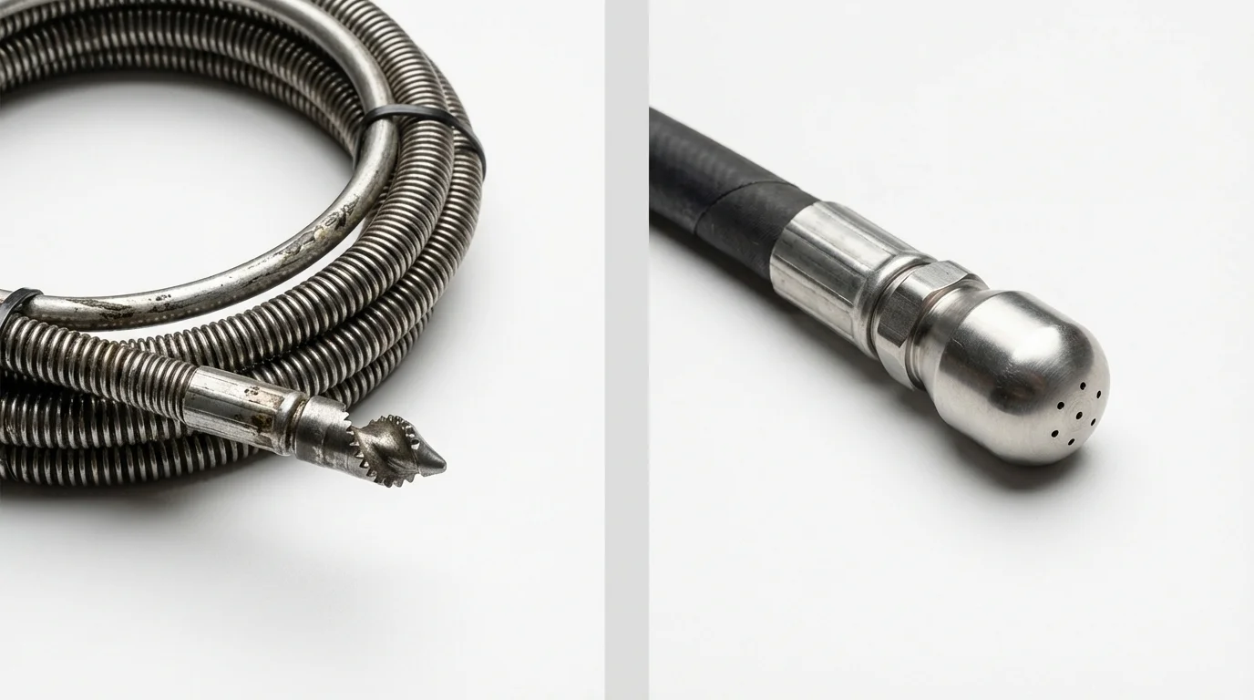 Drain snake cable and hydro jetting nozzle used for drain cleaning in Beaver, OK