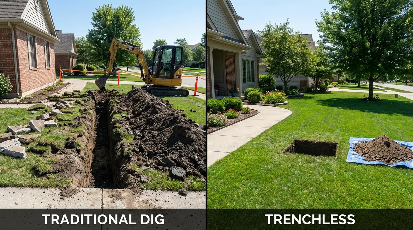 Trenchless sewer repair with minimal yard damage versus traditional excavation in Beaver, OK